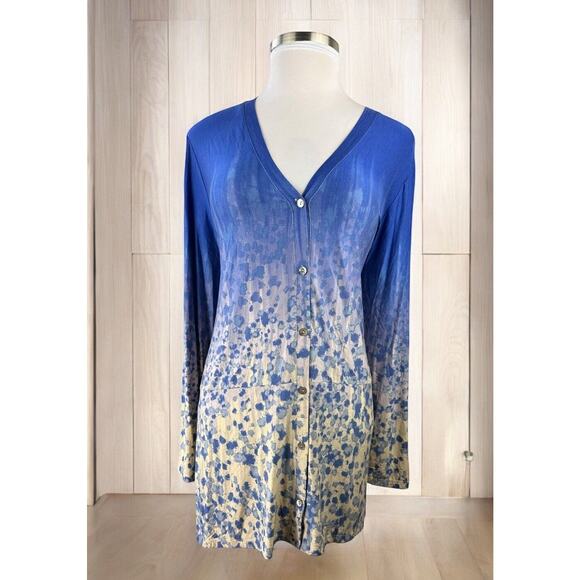 LOGO by Lori Goldstein Sweaters - LOGO by Lori Goldstein Printed Ombre Knit Button Front Cardigan Plus Size 3X